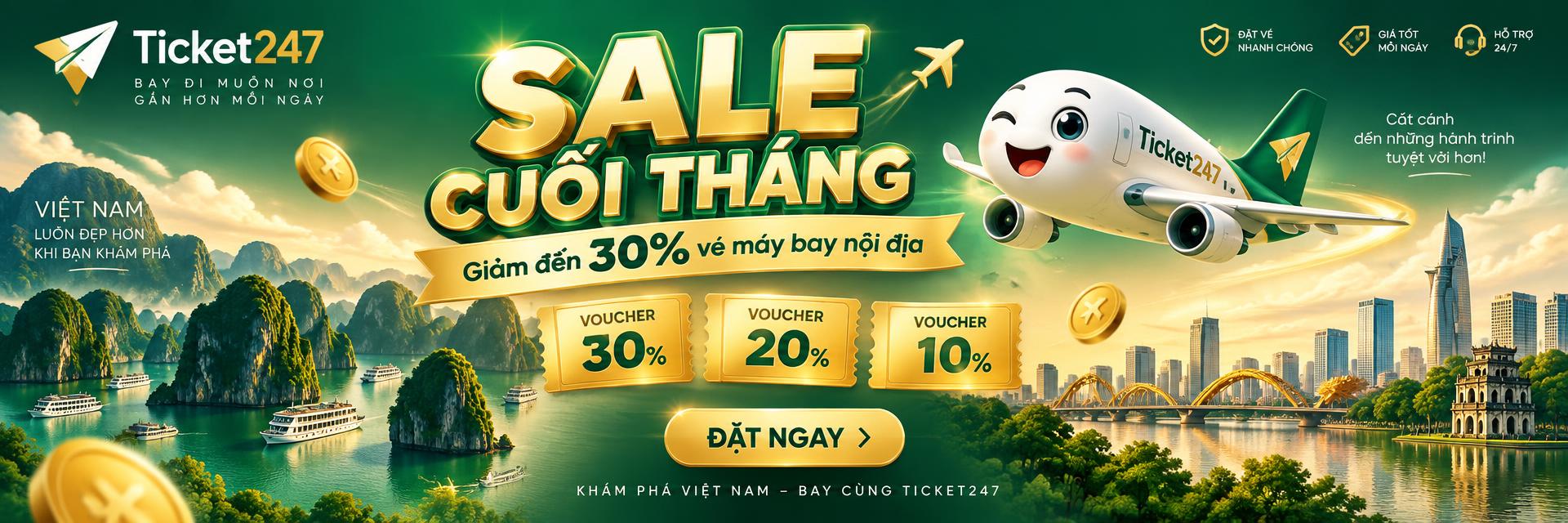 Sale cuối tháng — giảm đến 30% vé máy bay nội địa